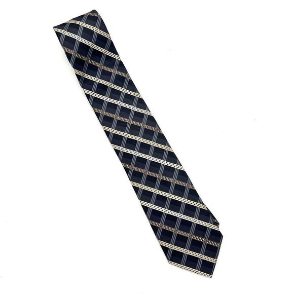 Pronto Uomo Silk Tie Gray and Cream Plaid 3” x 62” - Picture 1 of 9